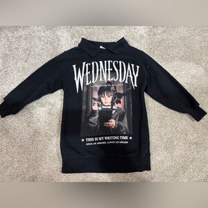Zara Wednesday Addams Sweatshirt Tunic Dress Kids Girls 6-7 Black Collar Goth